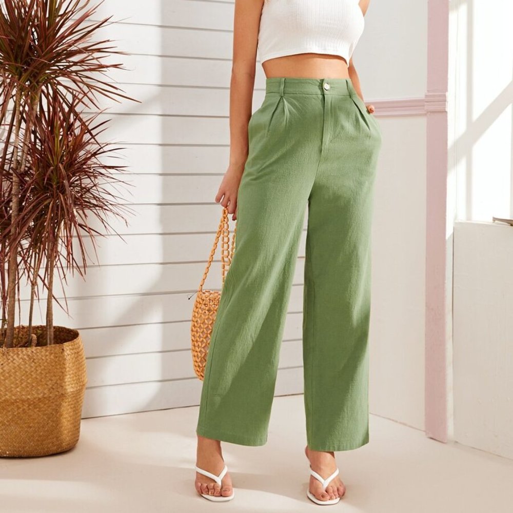 Green Button Fly Wide Leg Pants XS XSmall